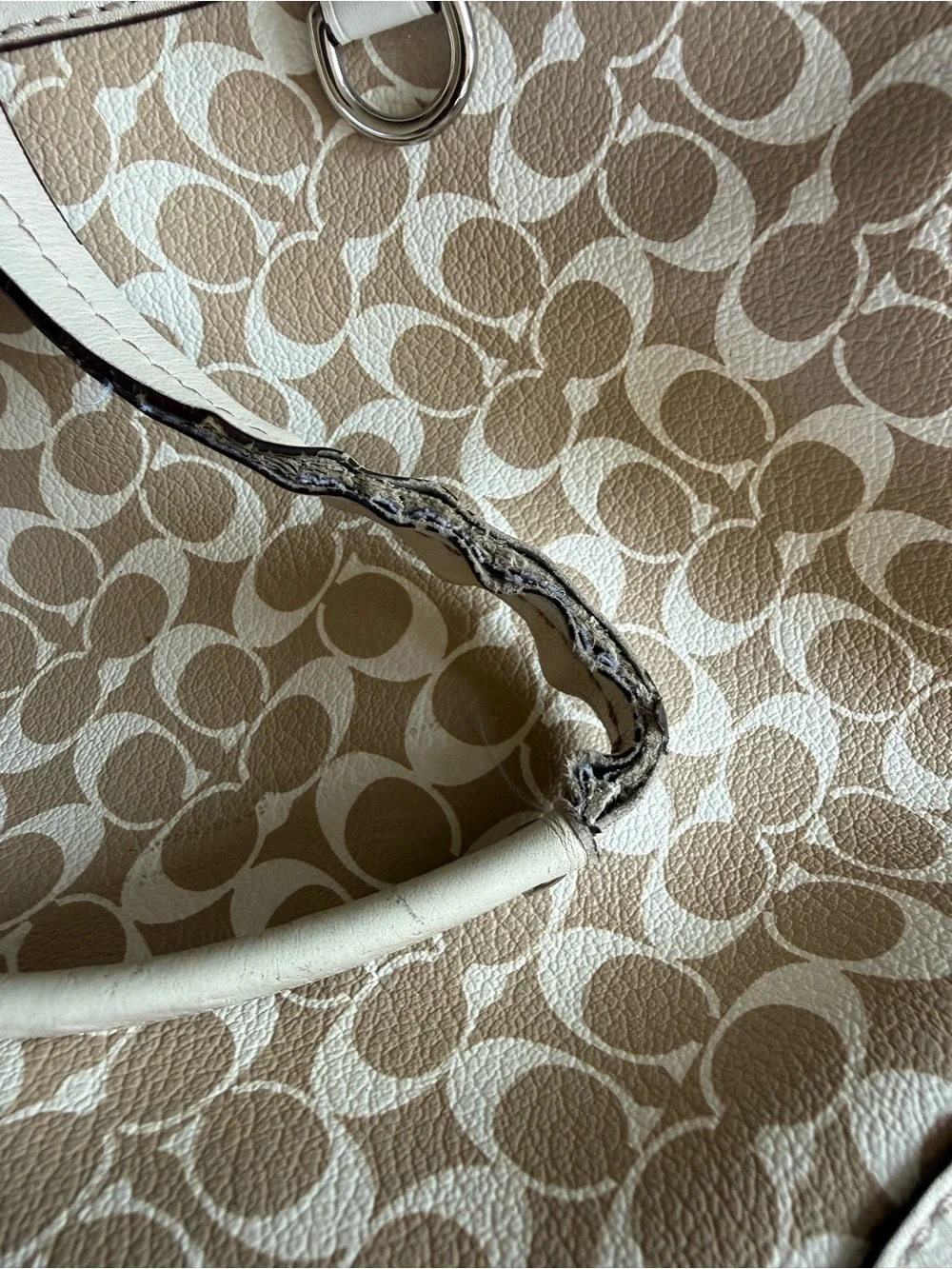 Coach Beige Tote with Pink Center Stripe
